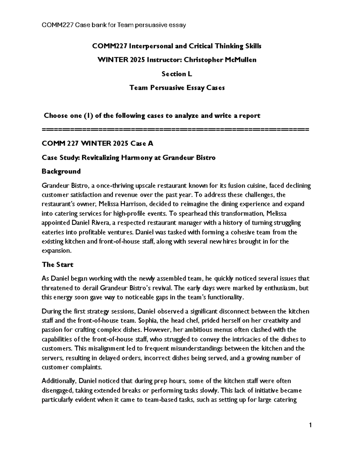 COMM 227 Case bank for team persuasive essay CM W2025 - COMM227 ...