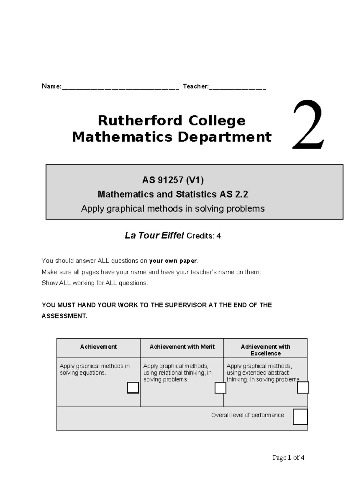 AS 91257 Mathematics & Stats 2.2 Graphical Methods Practice Test - Studocu