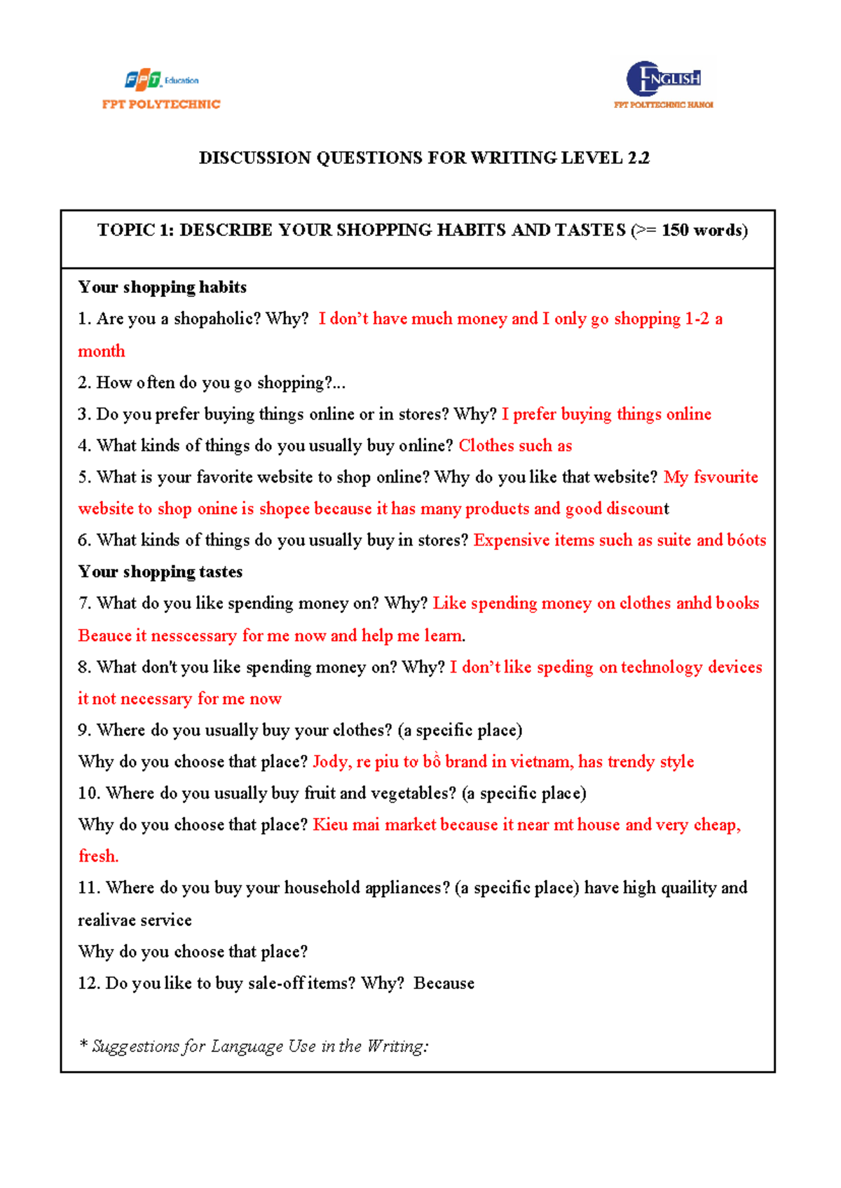 Writing Level 2 Discussion Questions: Shopping, Weather & Social Media ...