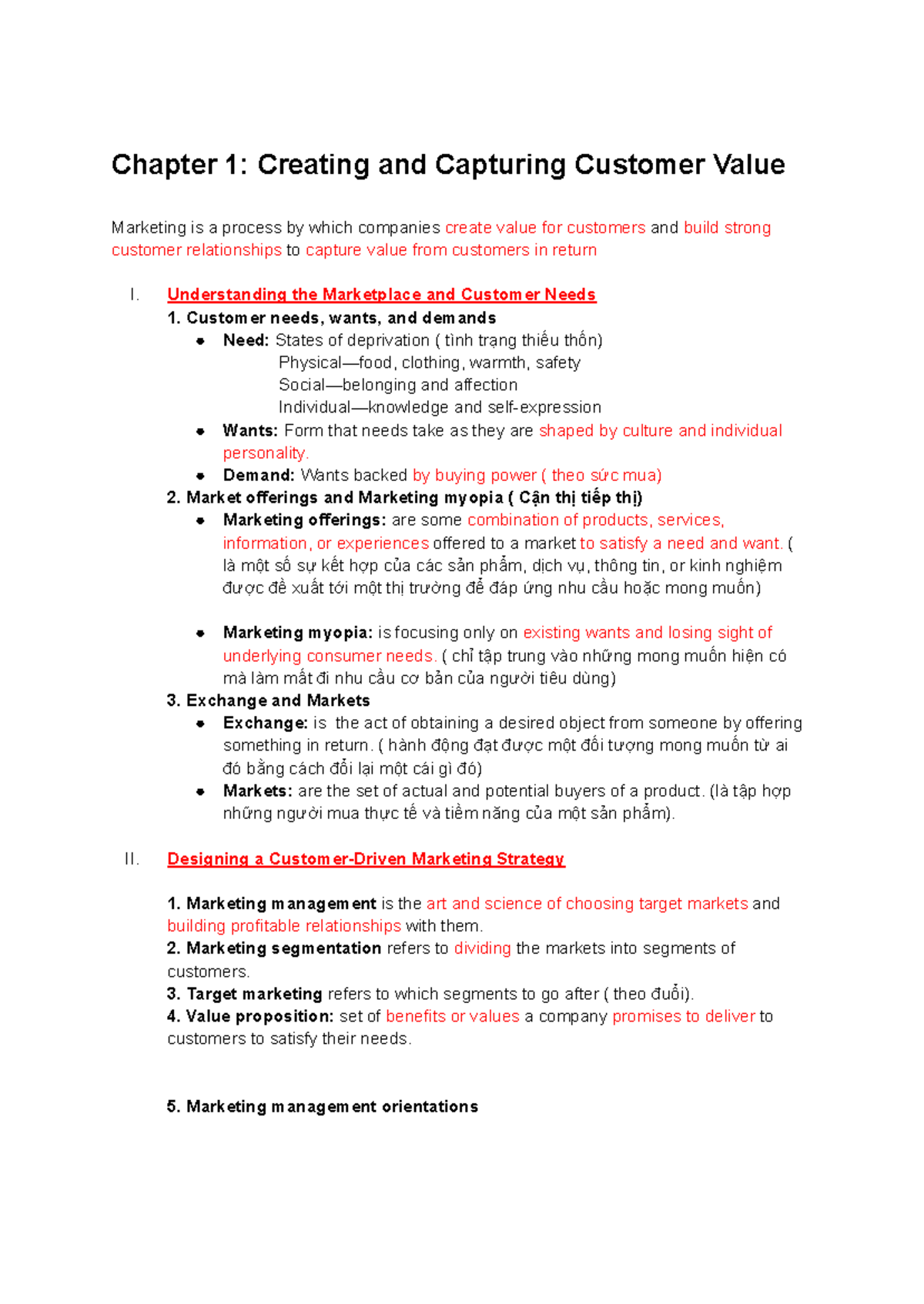 MKT101 Chapter 1: Understanding Customer Value Creation in Marketing ...