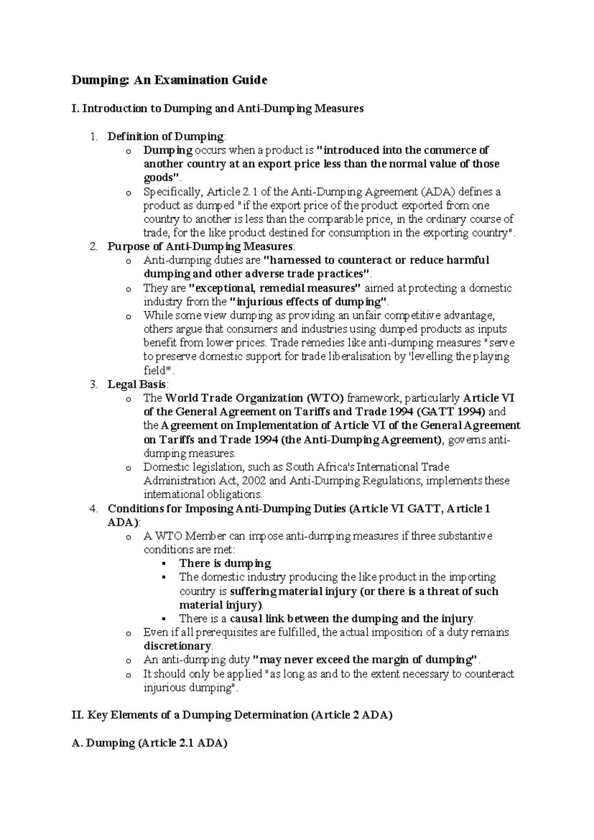Dumping: An Examination Guide for Trade Measures and Legal Framework ...