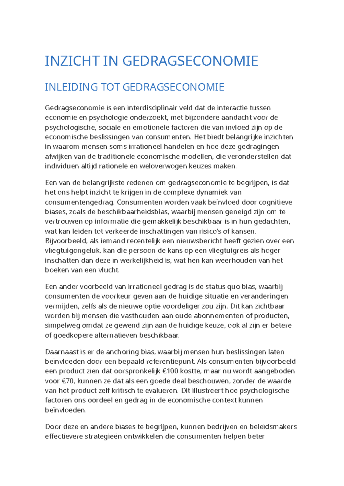 Inzicht in Gedragseconomie: Psychologische Factoren en ...