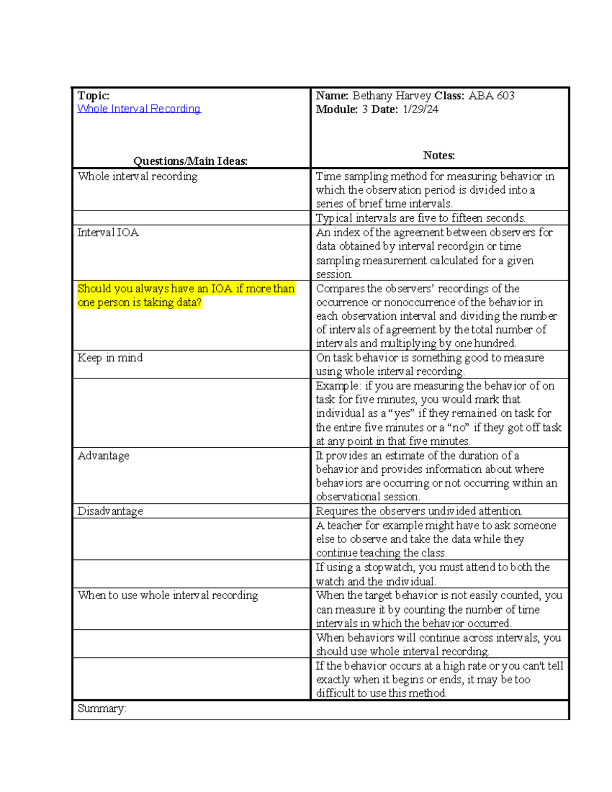 ABA 603 Module 3 Notes: Whole Interval & Partial Interval Recording ...