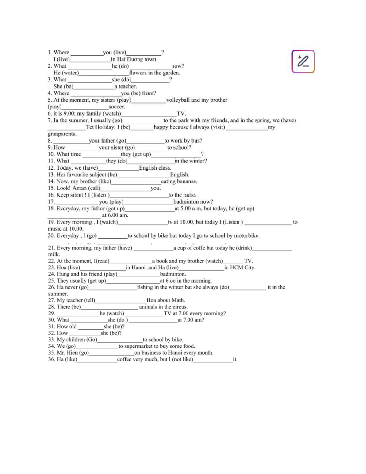 PRESENT SIMPLE & CONTINUOUS: Grammar Exercises & Examples - Studocu