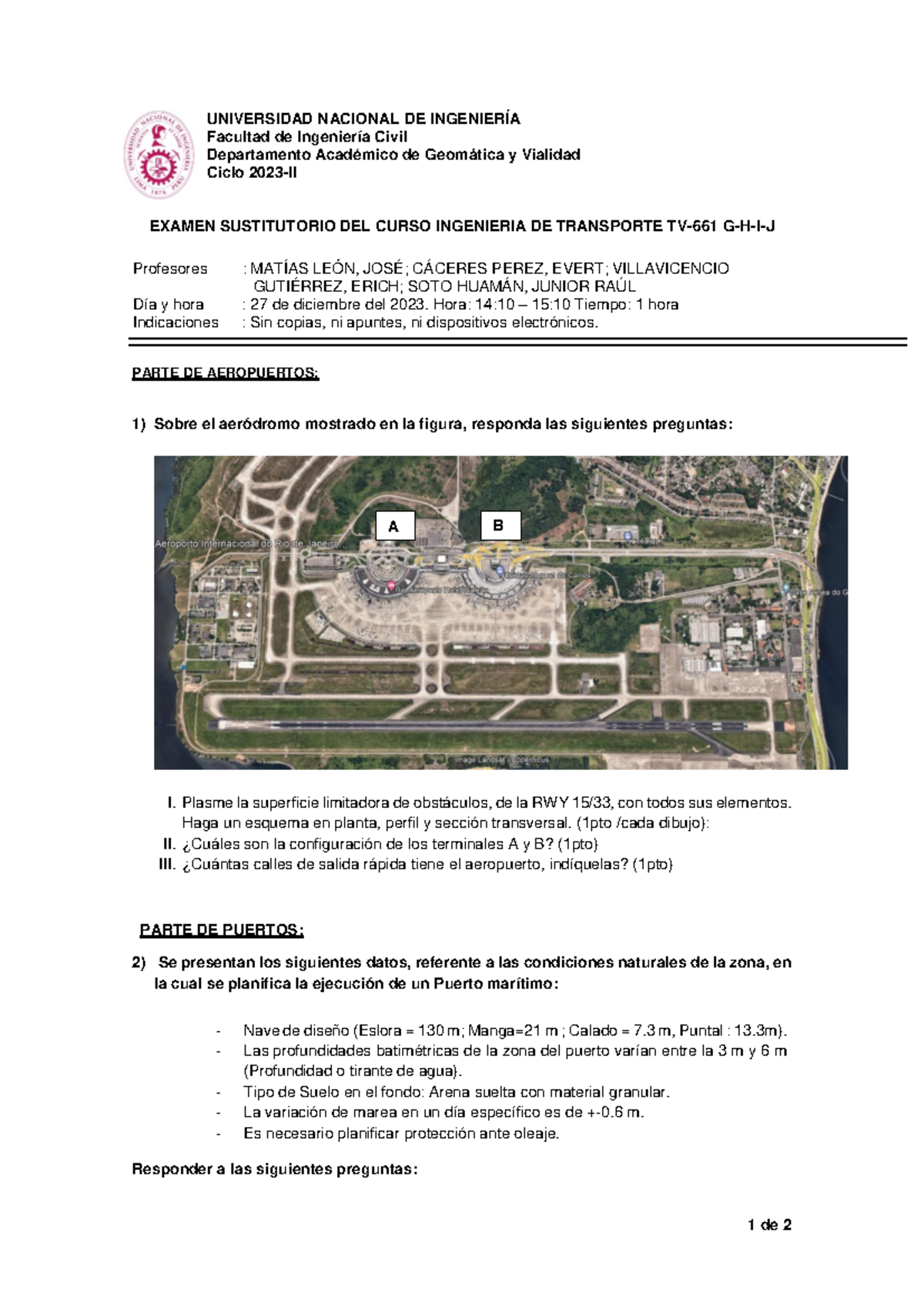 ES TV661-GHIJ 2023-II - Examen Sustitutorio de Ingeniería de Transporte ...