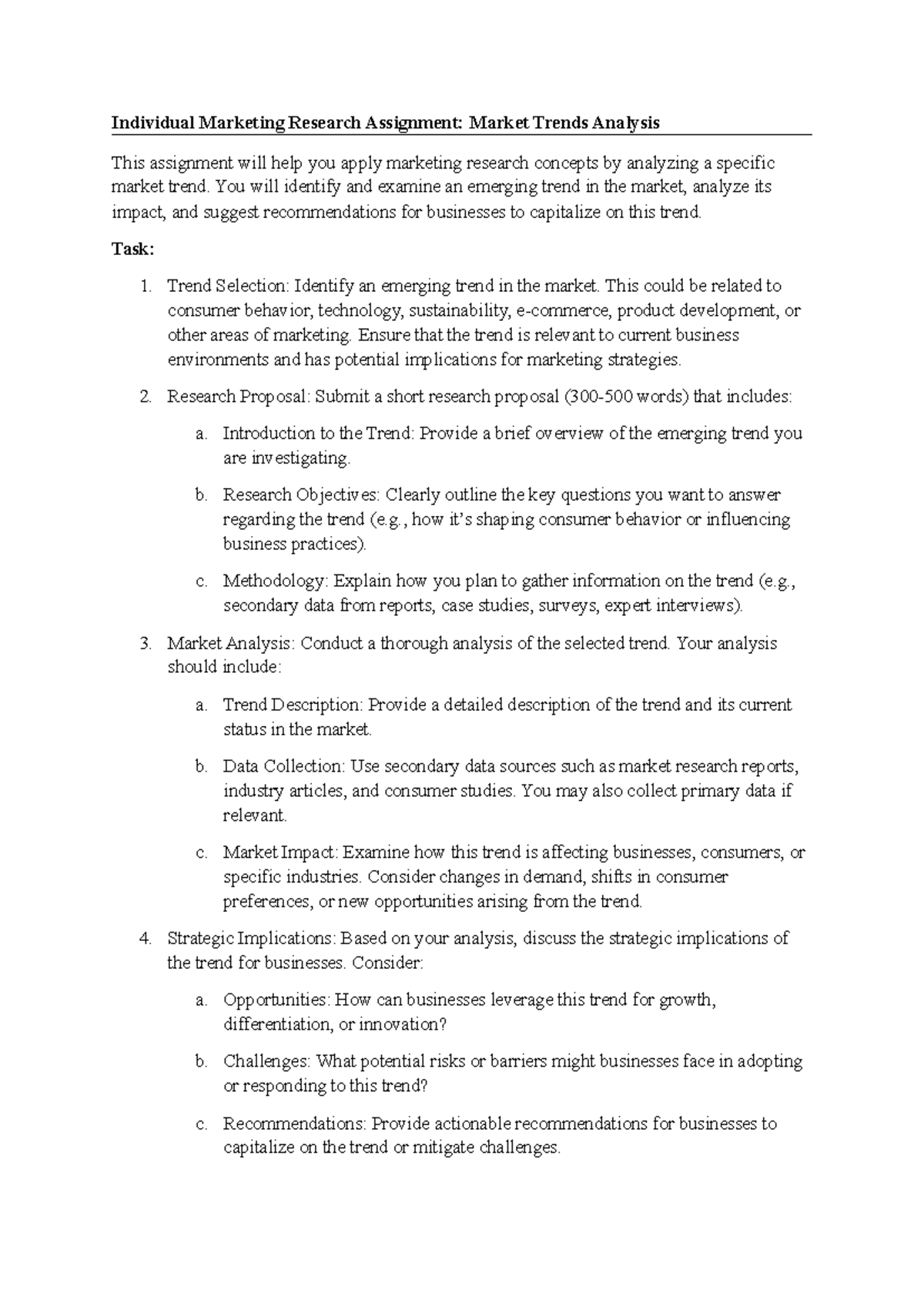 MKT 301 Individual Marketing Research Assignment: Trend Analysis - Studocu