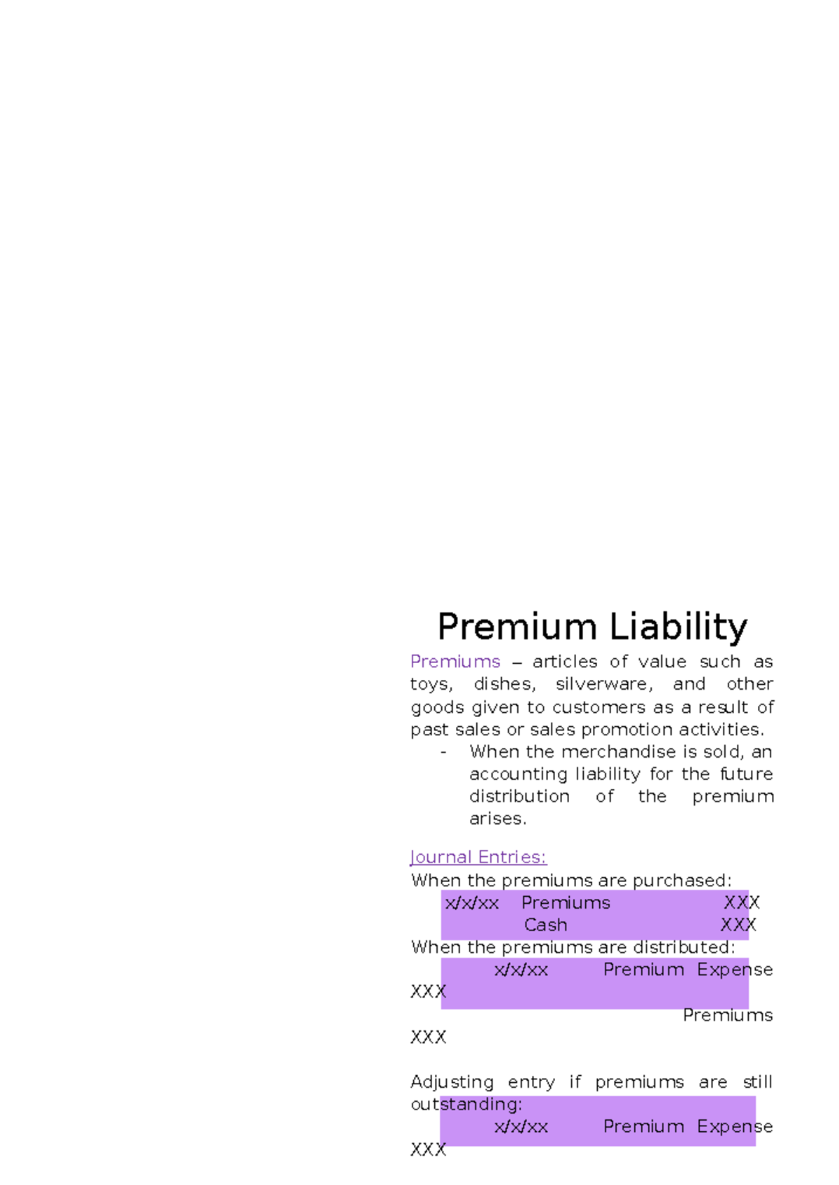 Premium Liability Accounting: Journal Entries & Calculations - Studocu