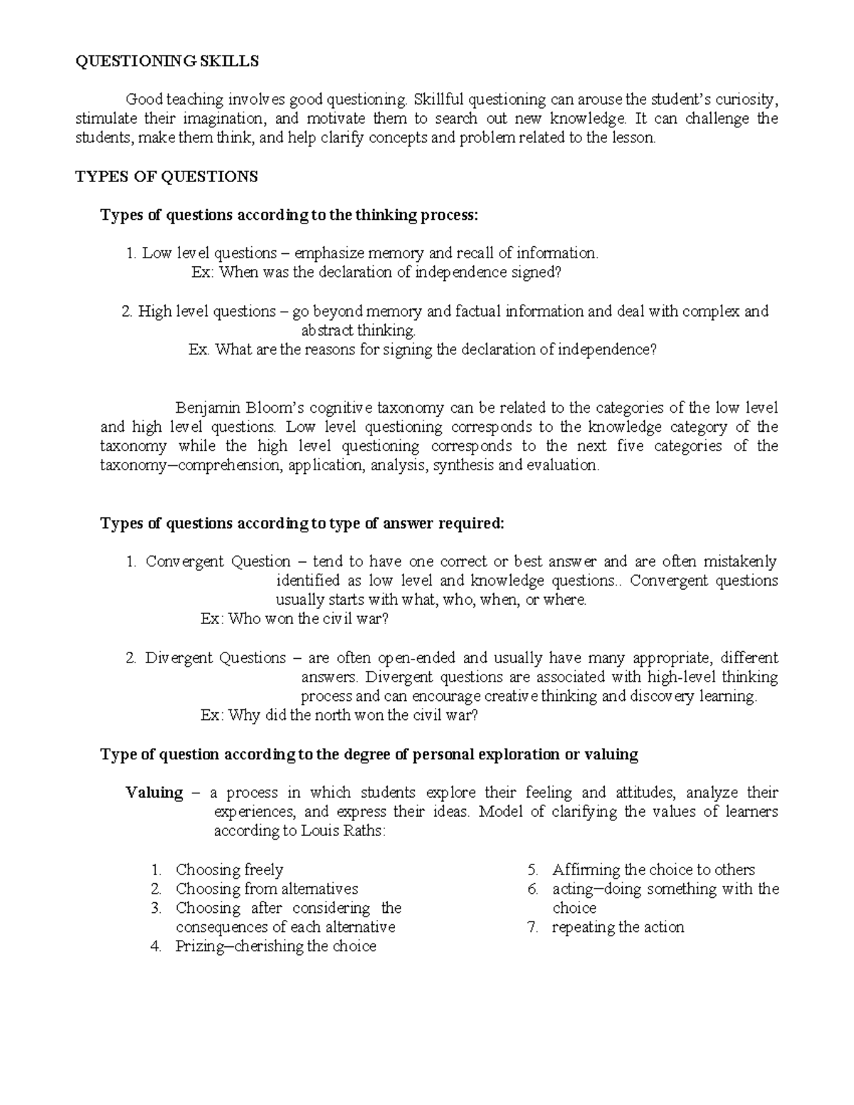 Questioning Skills - REVIEWER (EDU 101) - Studocu
