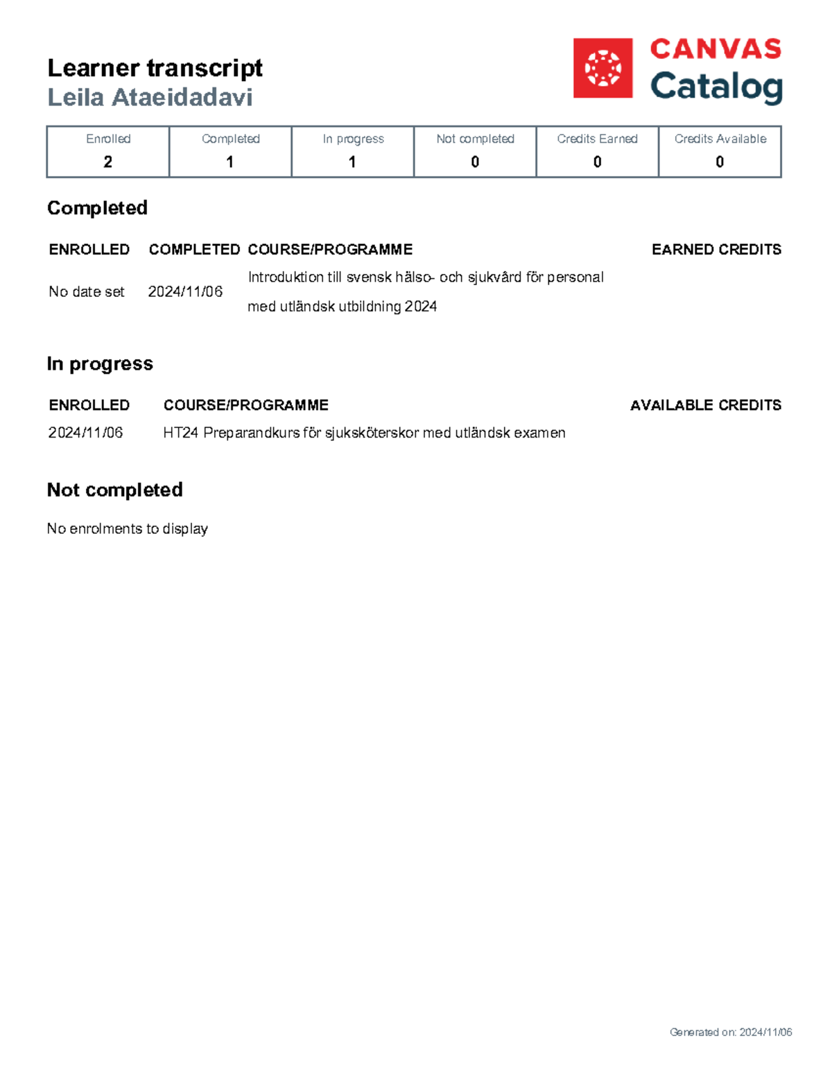 Transcript - srdgs - Learner transcript Leila Ataeidadavi Enrolled ...