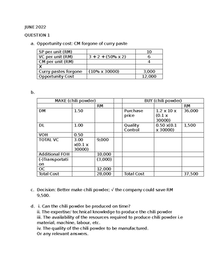 MAF251 JUNE19 SS Eor R&LF - Cost and Management accounting - Studocu
