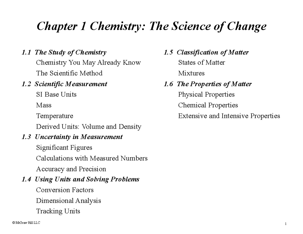Chemistry Chapter 1: The Science of Change - Lecture Notes (CA701 ...