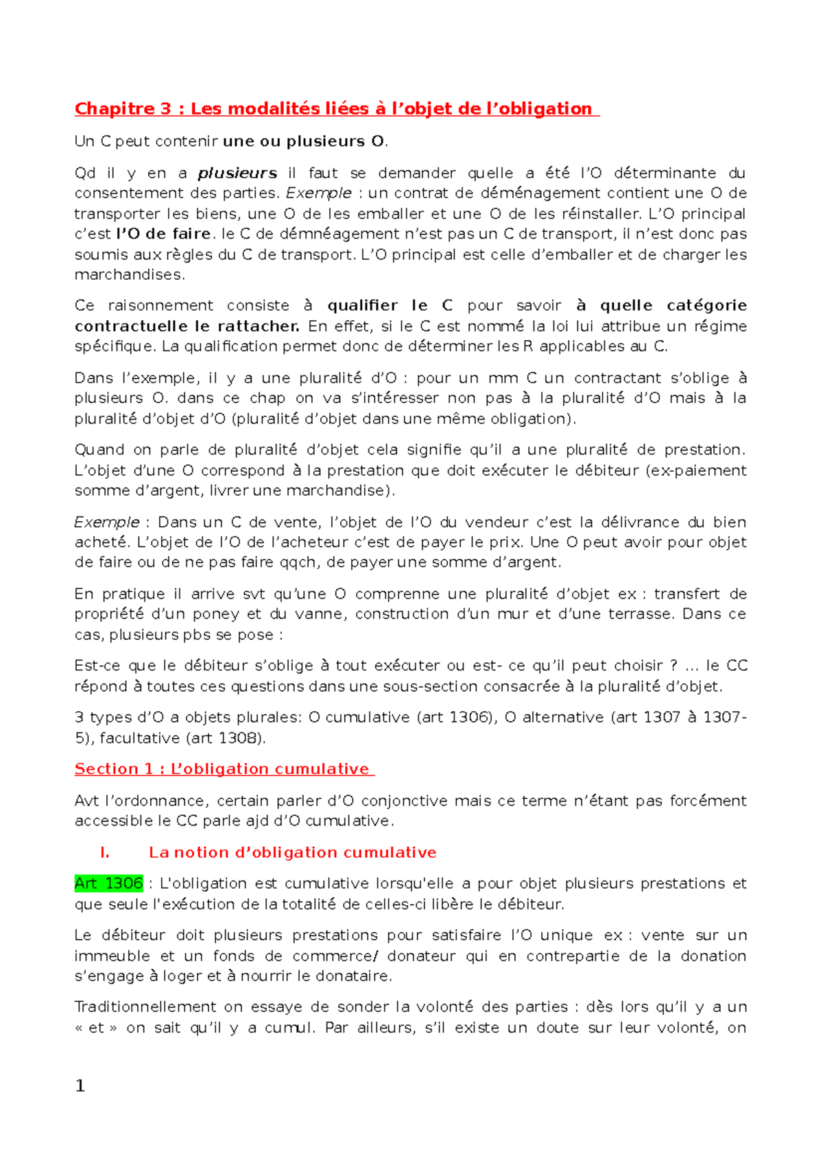 Chapitre 3 : Modalités des Obligations Cumulatives, Alternatives et ...