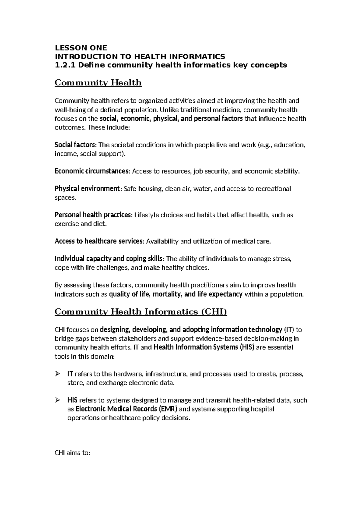 Health information Lecture notes - LESSON ONE INTRODUCTION TO HEALTH ...