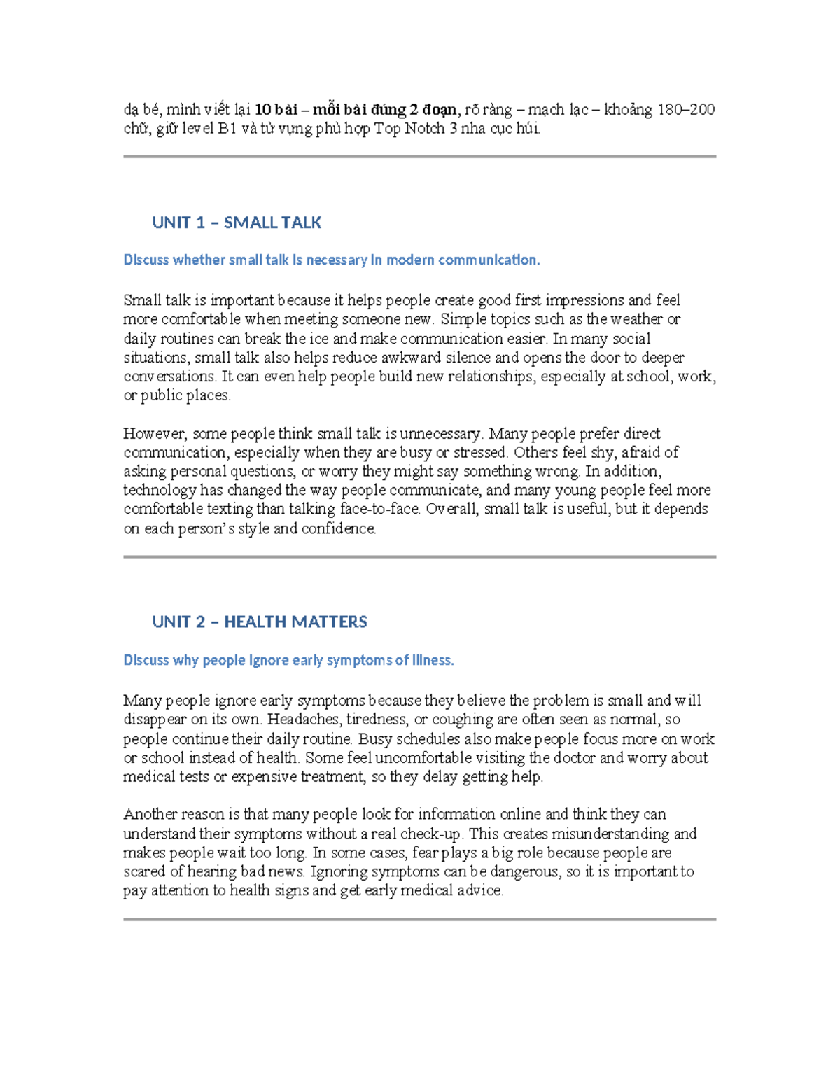 Top Notch 3 Writing Outlines: B1 Level Essay Notes - Studocu