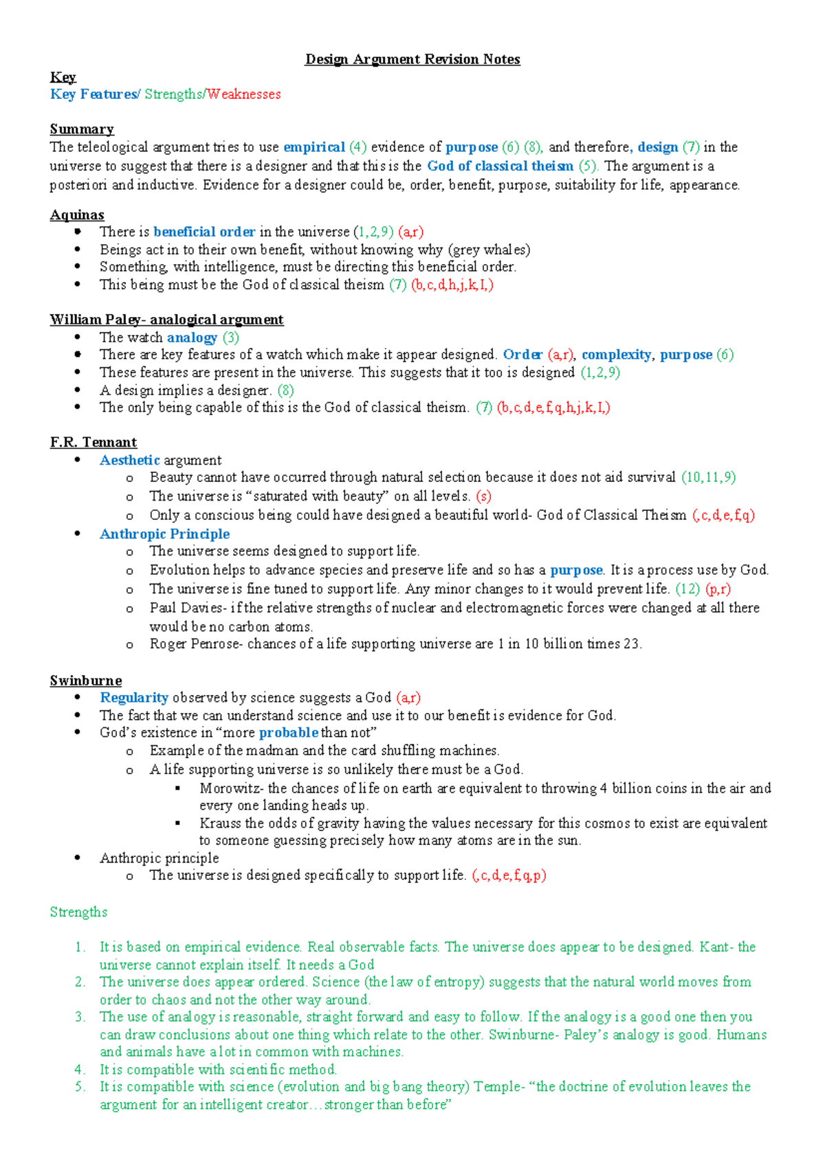 Revision Notes on the Design Argument (PHIL 2015) - Studocu