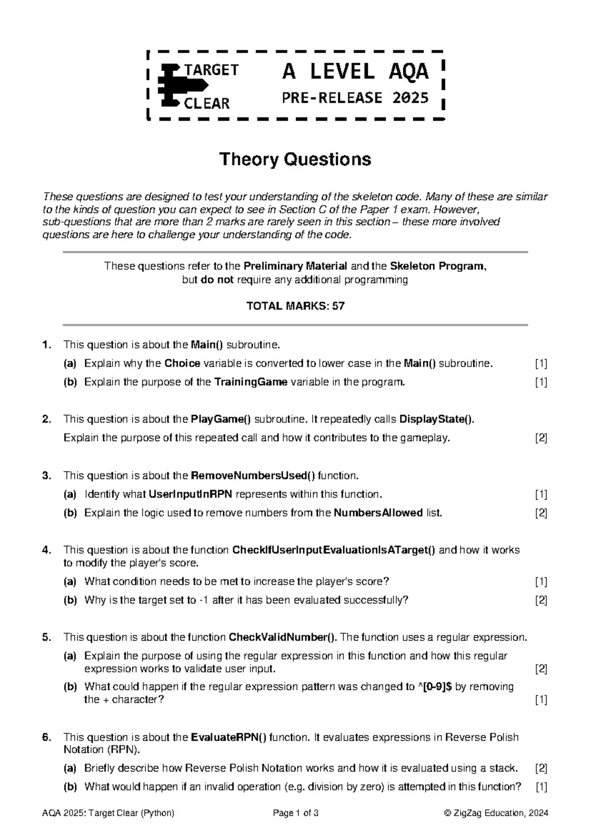 AQA 2025: Theory Questions on Python Skeleton Code Analysis - Studocu