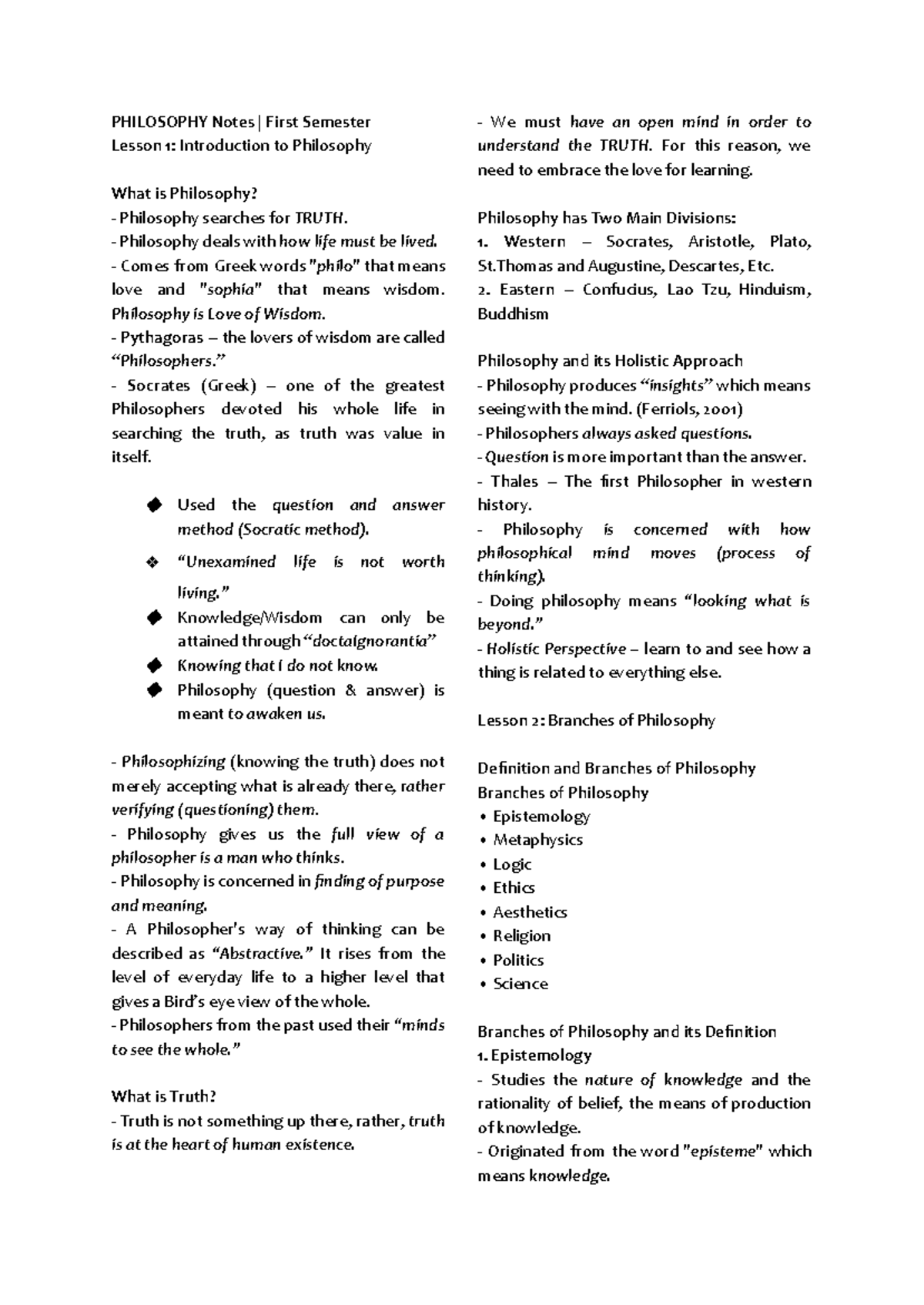 UCSP NOTES QUARTER 1 - PHILOSOPHY Notes | First Semester Lesson 1 ...