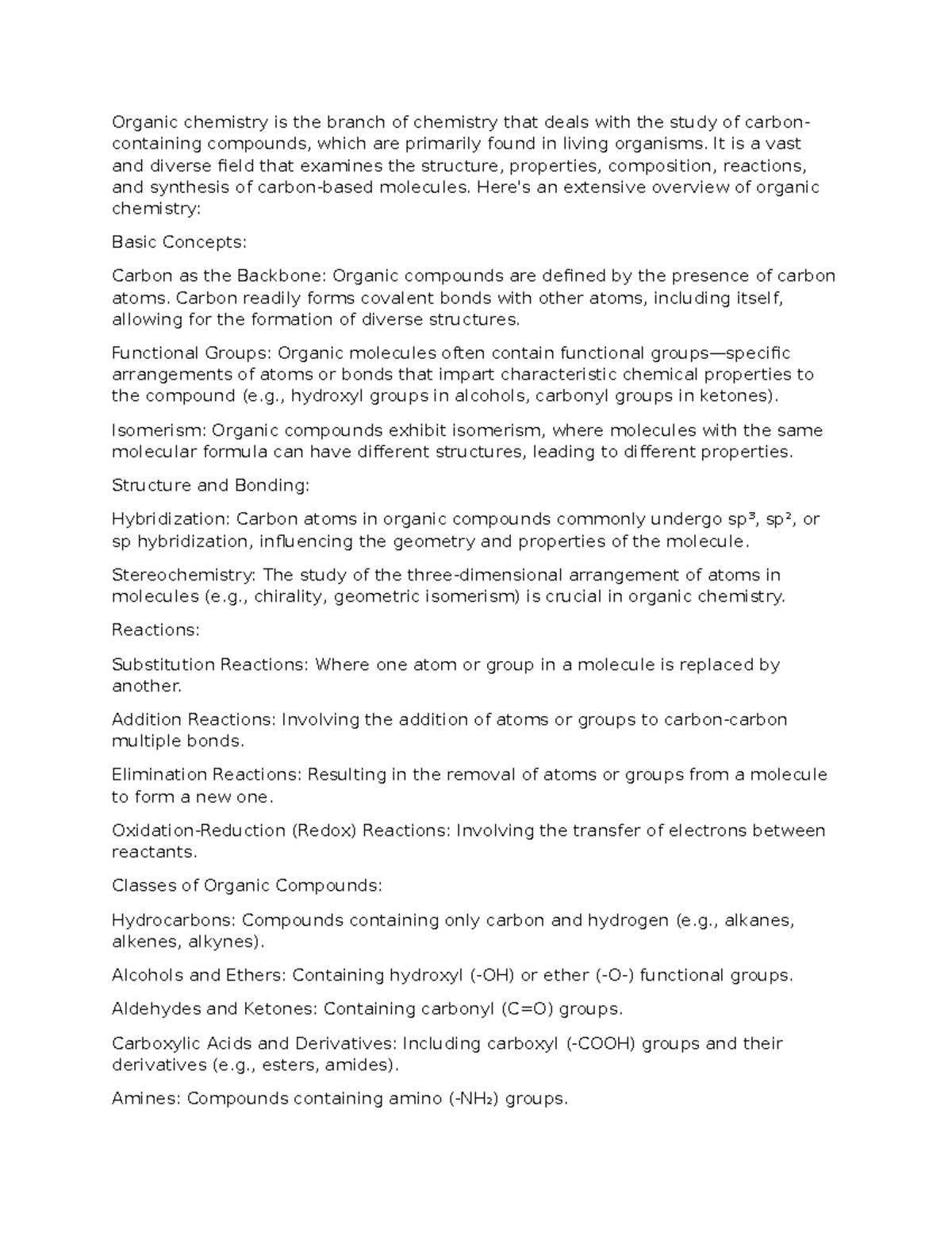 Overview of Organic Chemistry Concepts and Reactions: A Study Guide ...