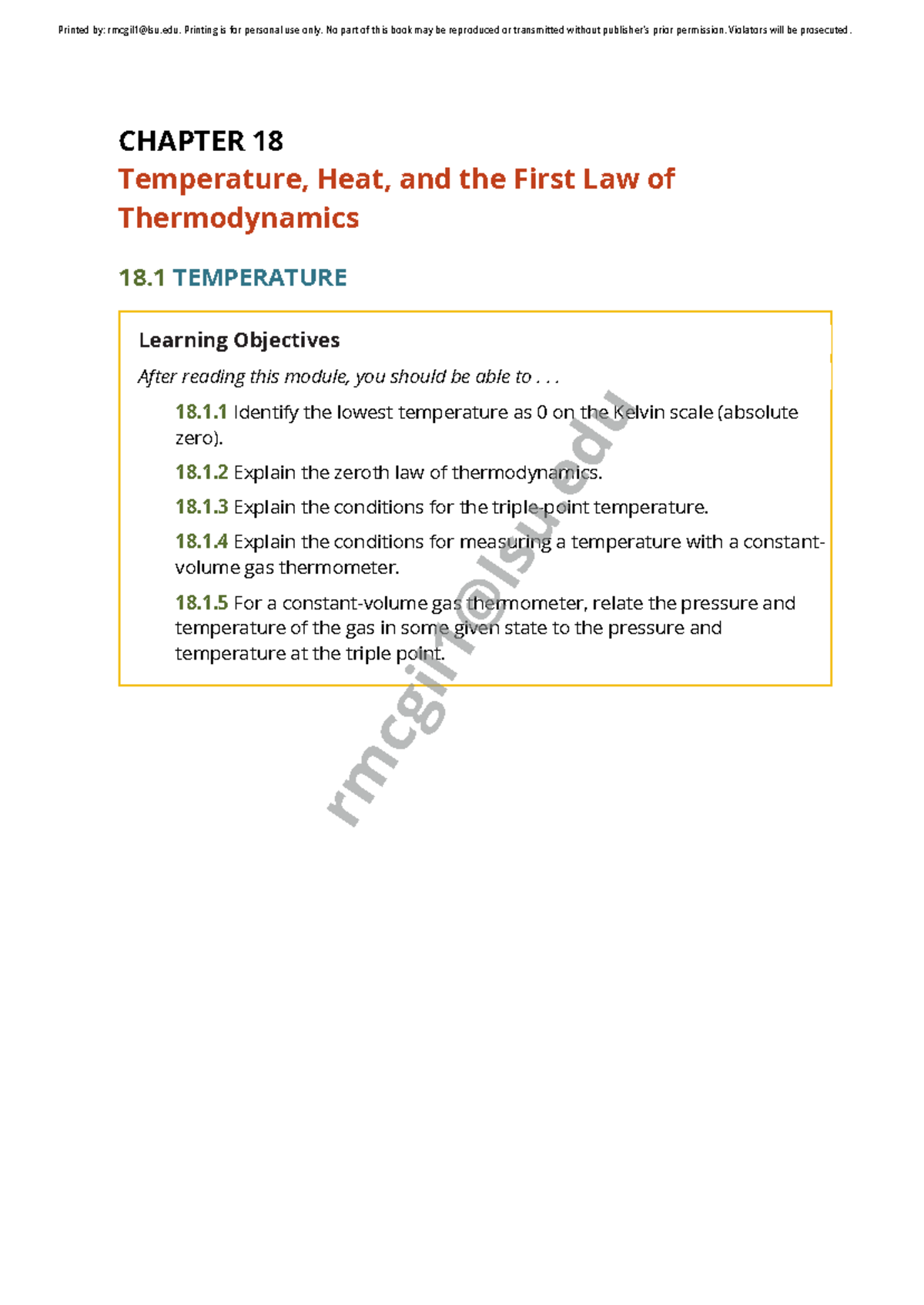 Thermodynamics: Temperature, Heat, and the First Law (CH 18) - Studocu