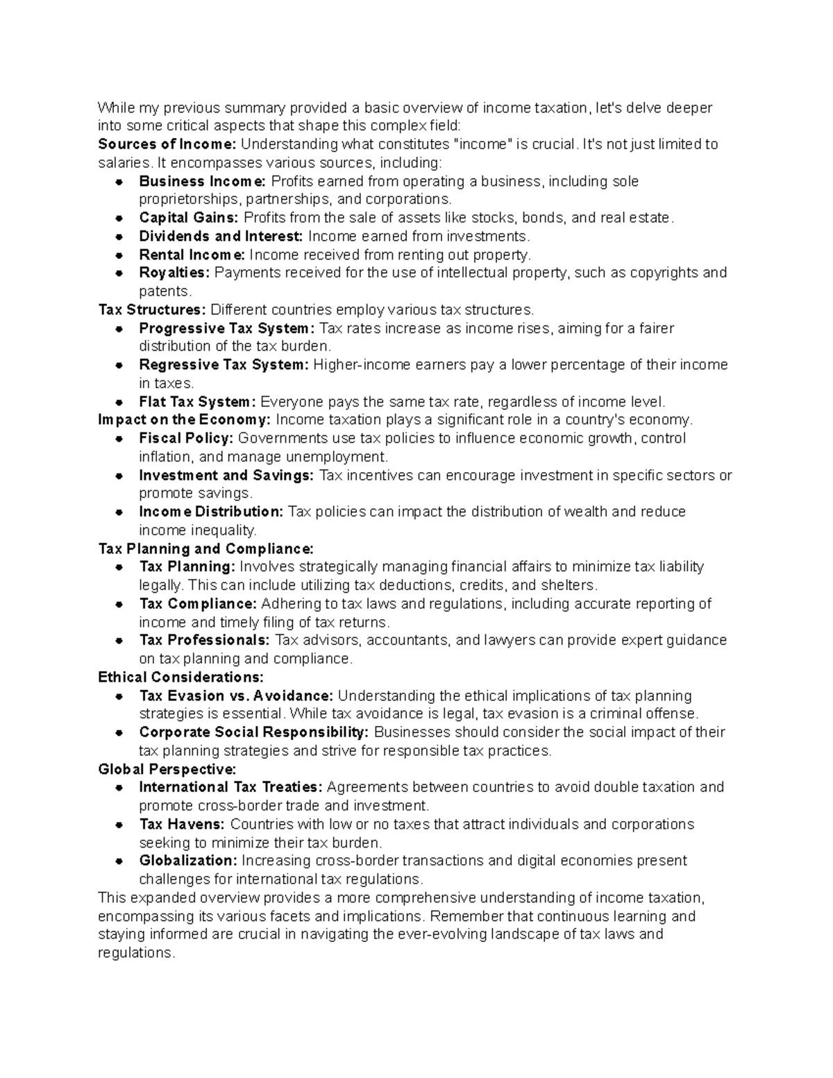 Income tax - While my previous summary provided a basic overview of ...