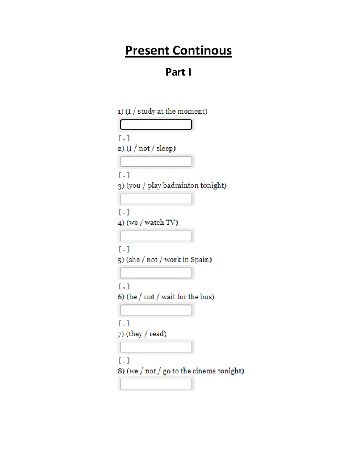 Present Continuous Tense: Exercises and Examples - Studocu