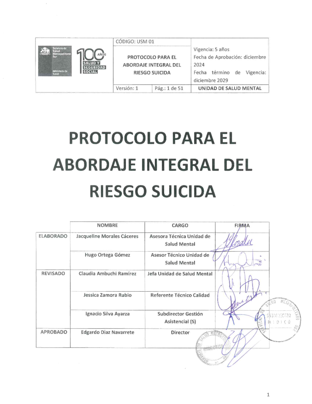Protocolo USM 01: Abordaje Integral del Riesgo Suicida en Salud Mental ...
