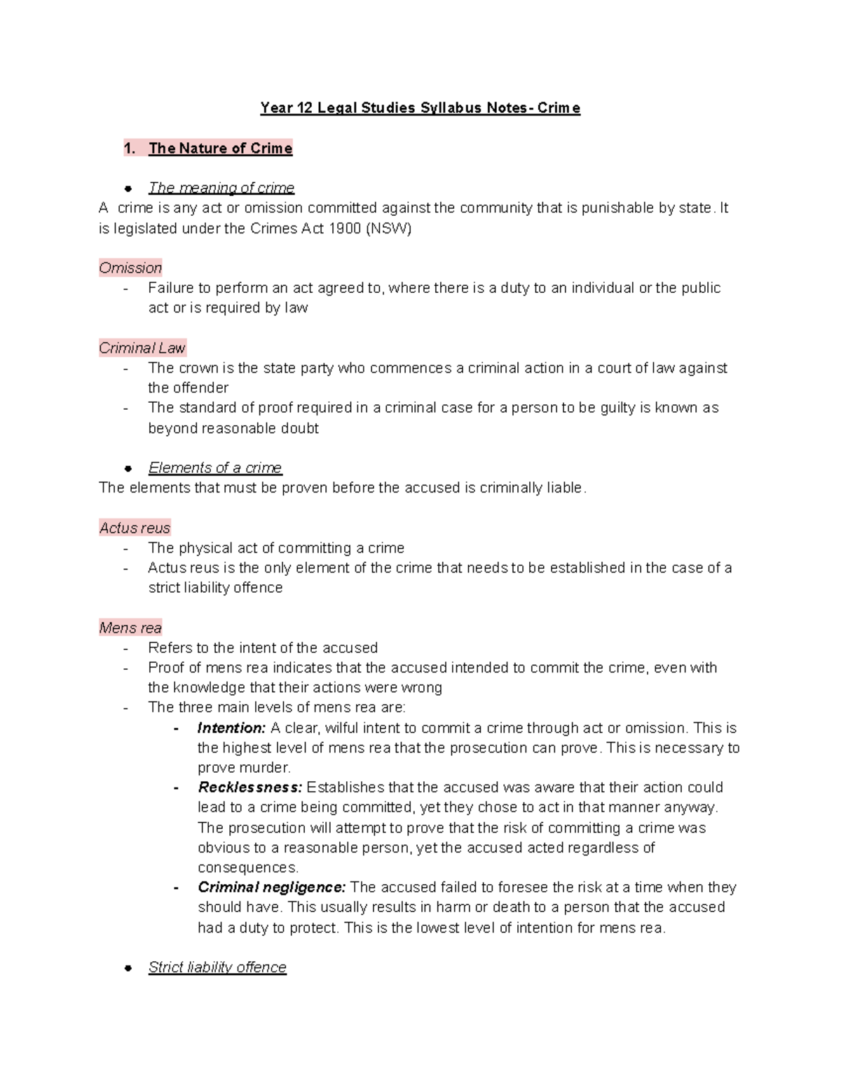 YEAR 12 Crime Studies Notes - Google Docs - Year 12 Legal Studies ...