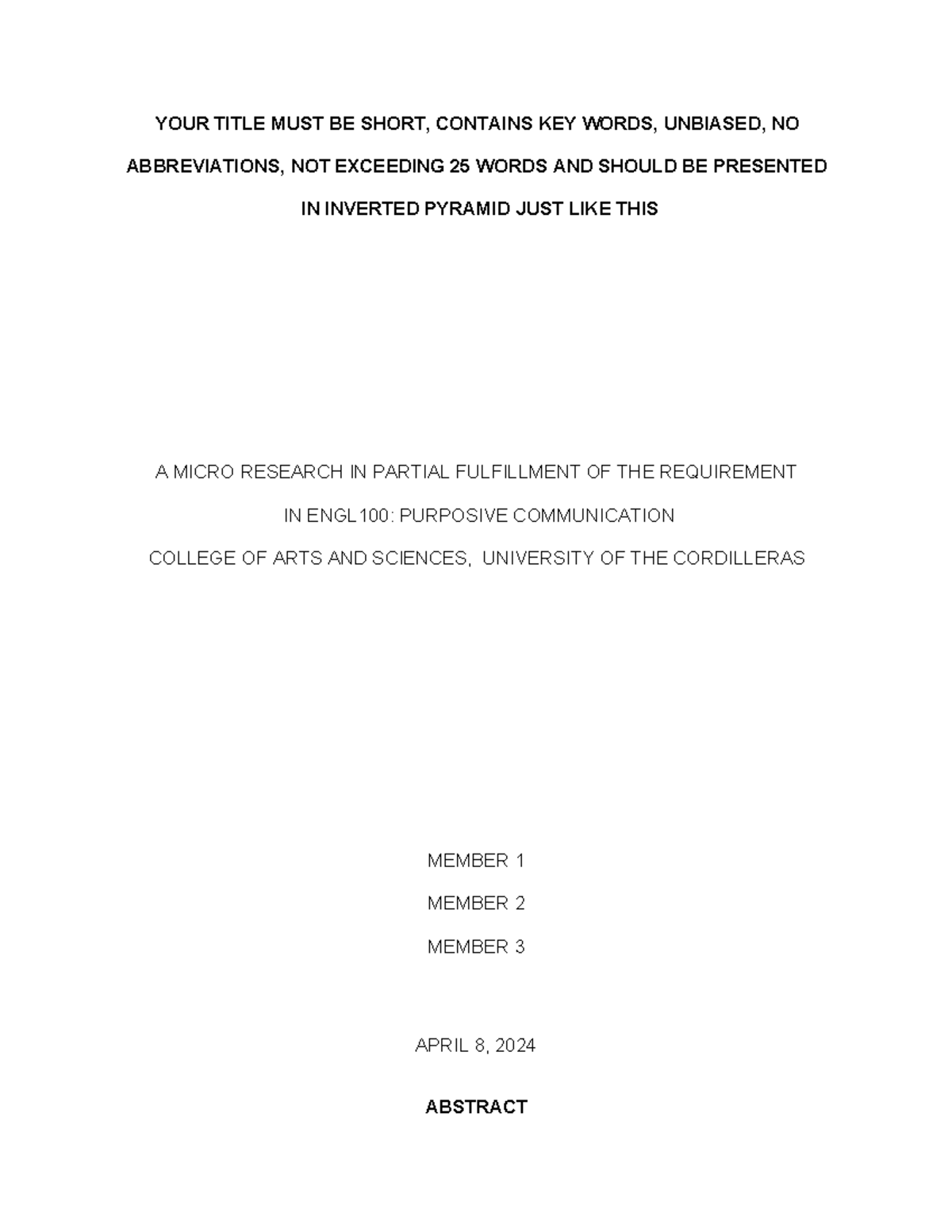Micro Research Template for ENGL100: Purposive Communication - Studocu