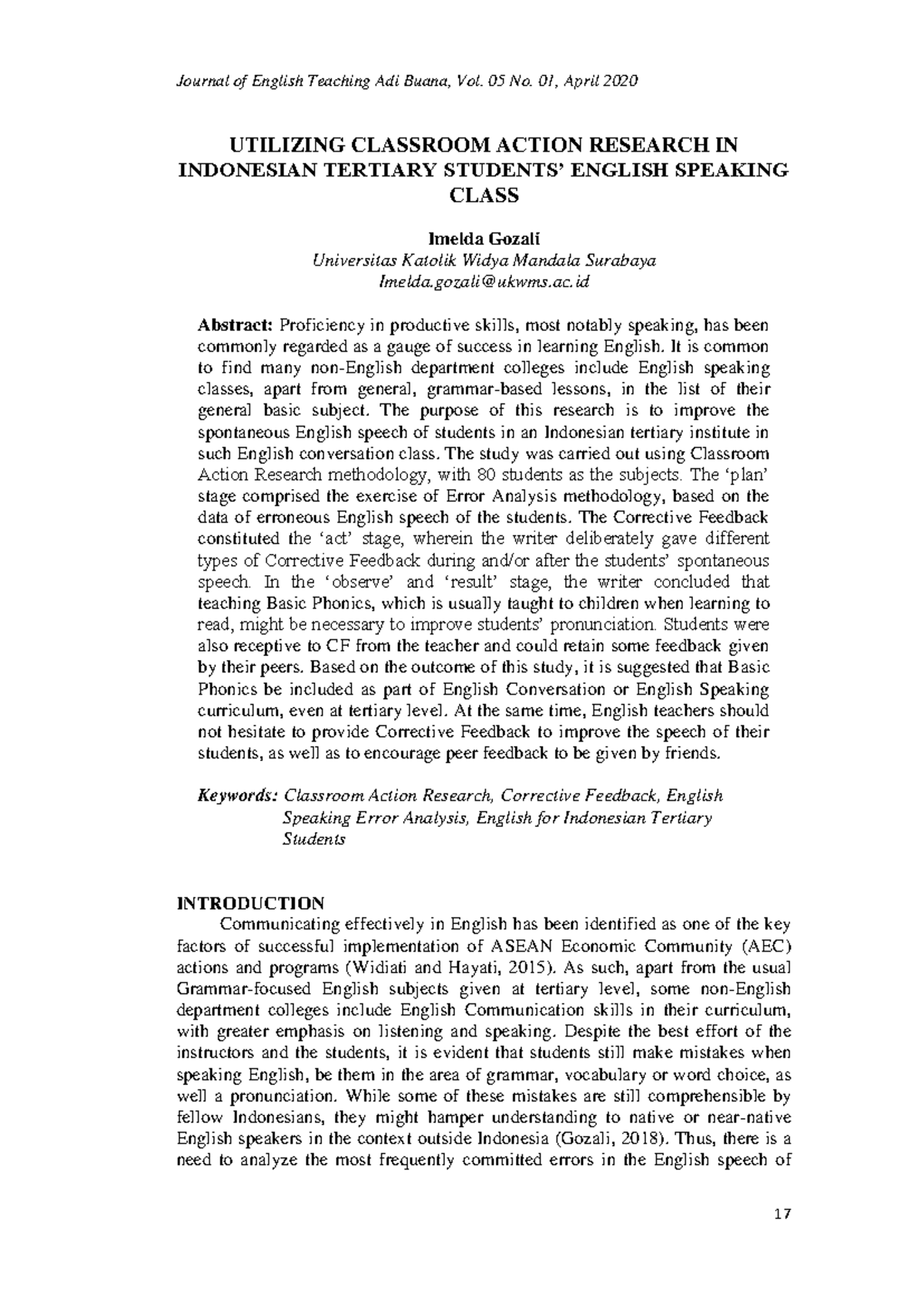 Utilizing Classroom Action Research to Enhance English Speaking Skills ...
