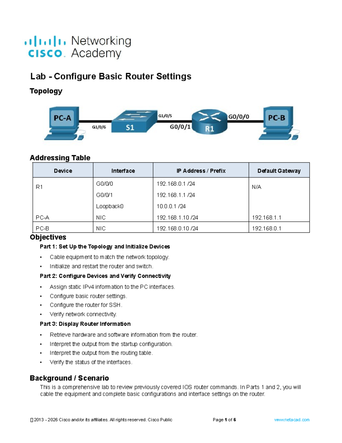 1.6.2 Lab - Configure Basic Router Settings and Device IP ...