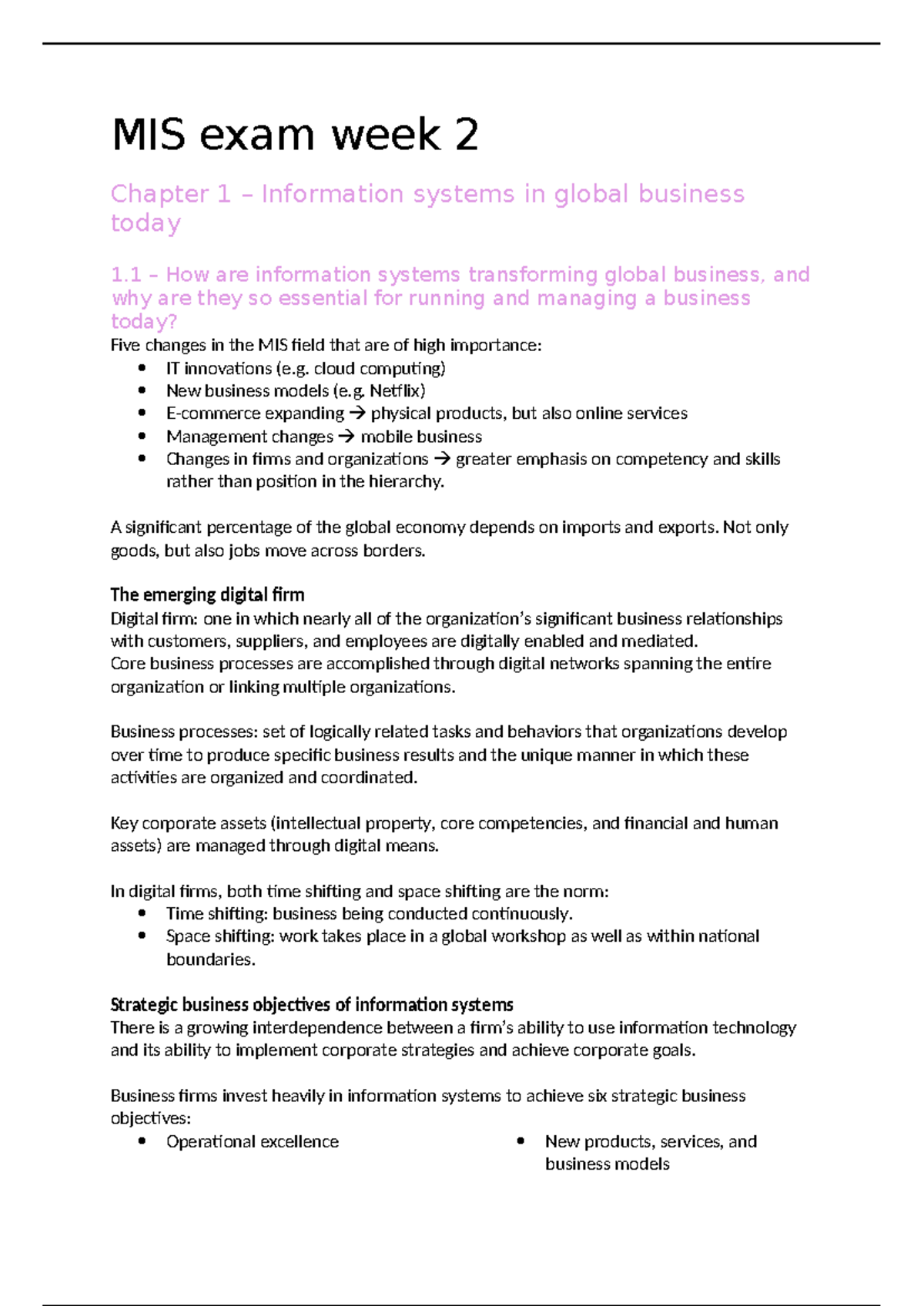 MIS 101: Chapter 1 - Transforming Global Business with Info Systems ...