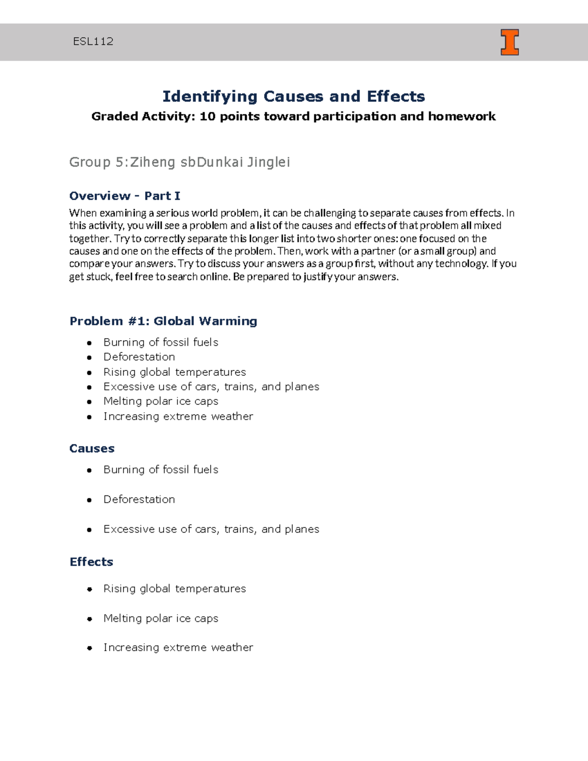 ESL112 Causes and Effects Analysis: Global Issues Activity - Studocu