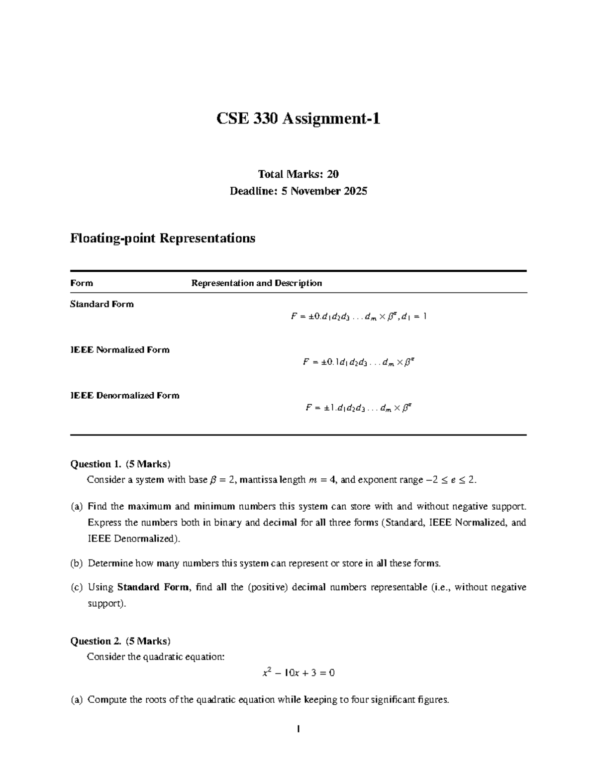 CSE 330 Assignment 1: Representations and Solutions - Studocu