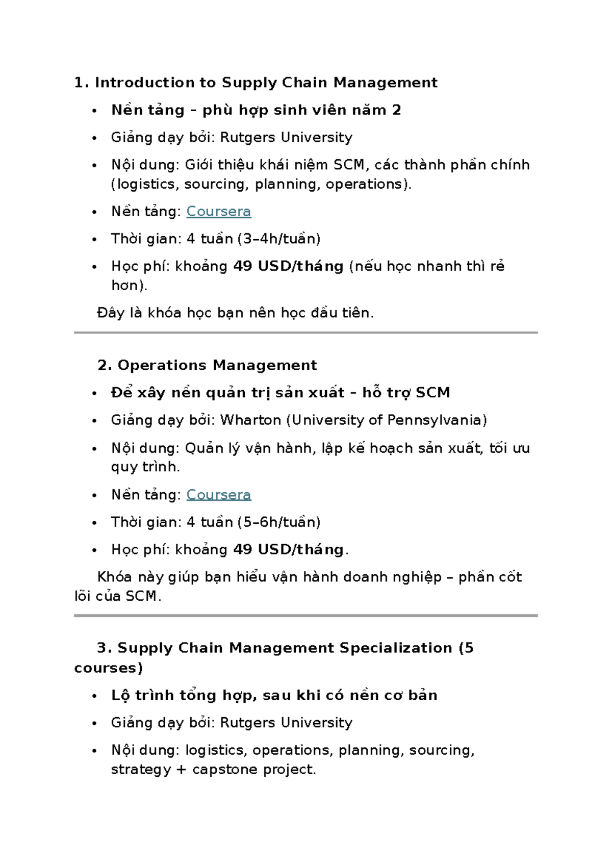 SCM - Supply Chain Management Course Overview and Recommendations - Studocu