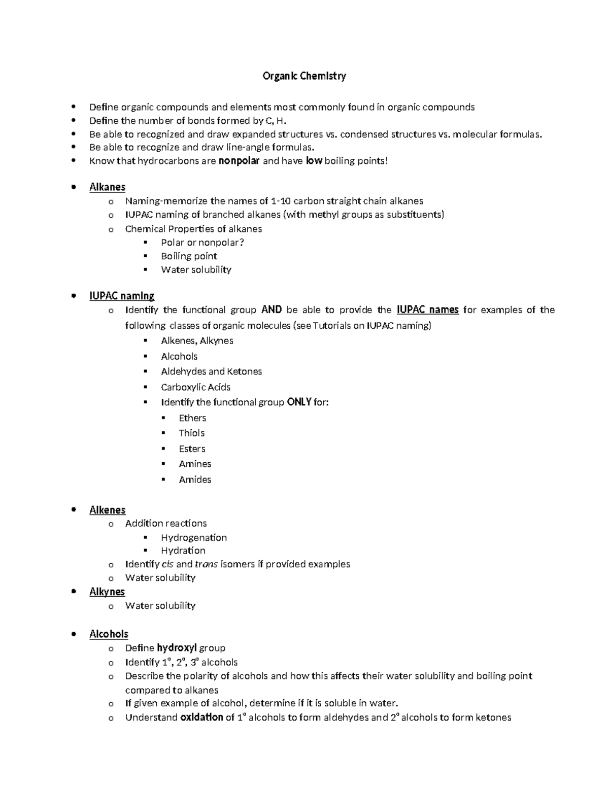 Organic Chemistry Study Guide: Compounds, Structures & Reactions - Studocu