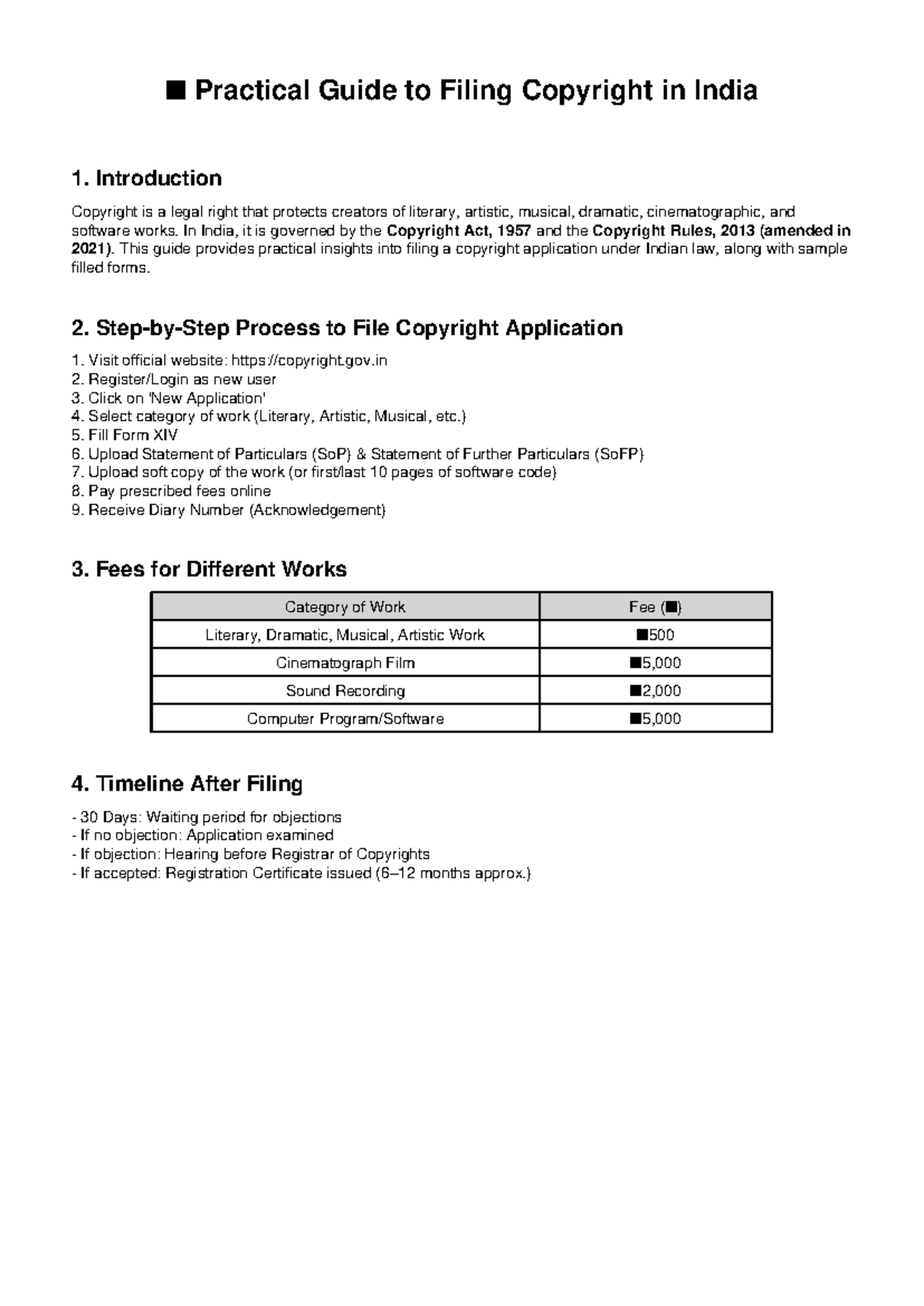 Copyright Filing Guide in India: Practical Steps & Sample Forms - Studocu