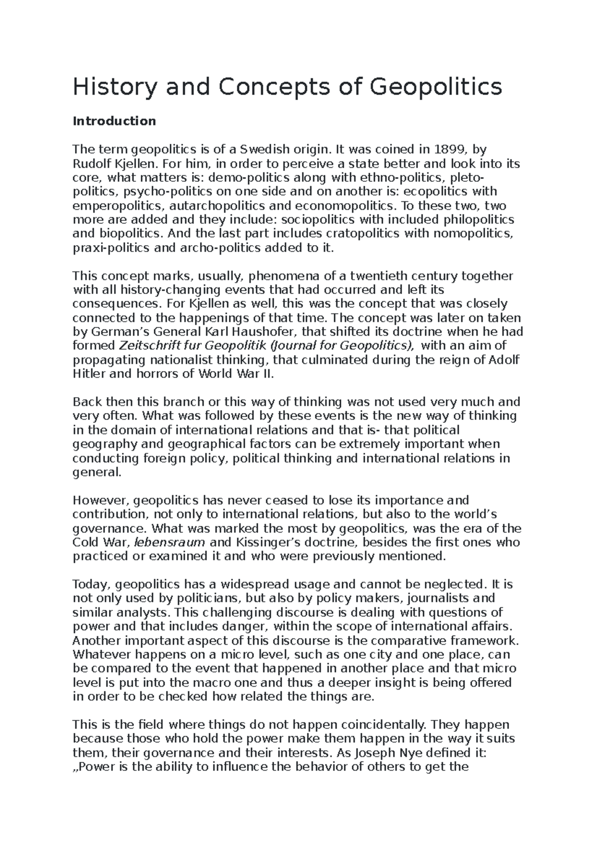 History and Concepts of Geopolitics - History and Concepts of ...