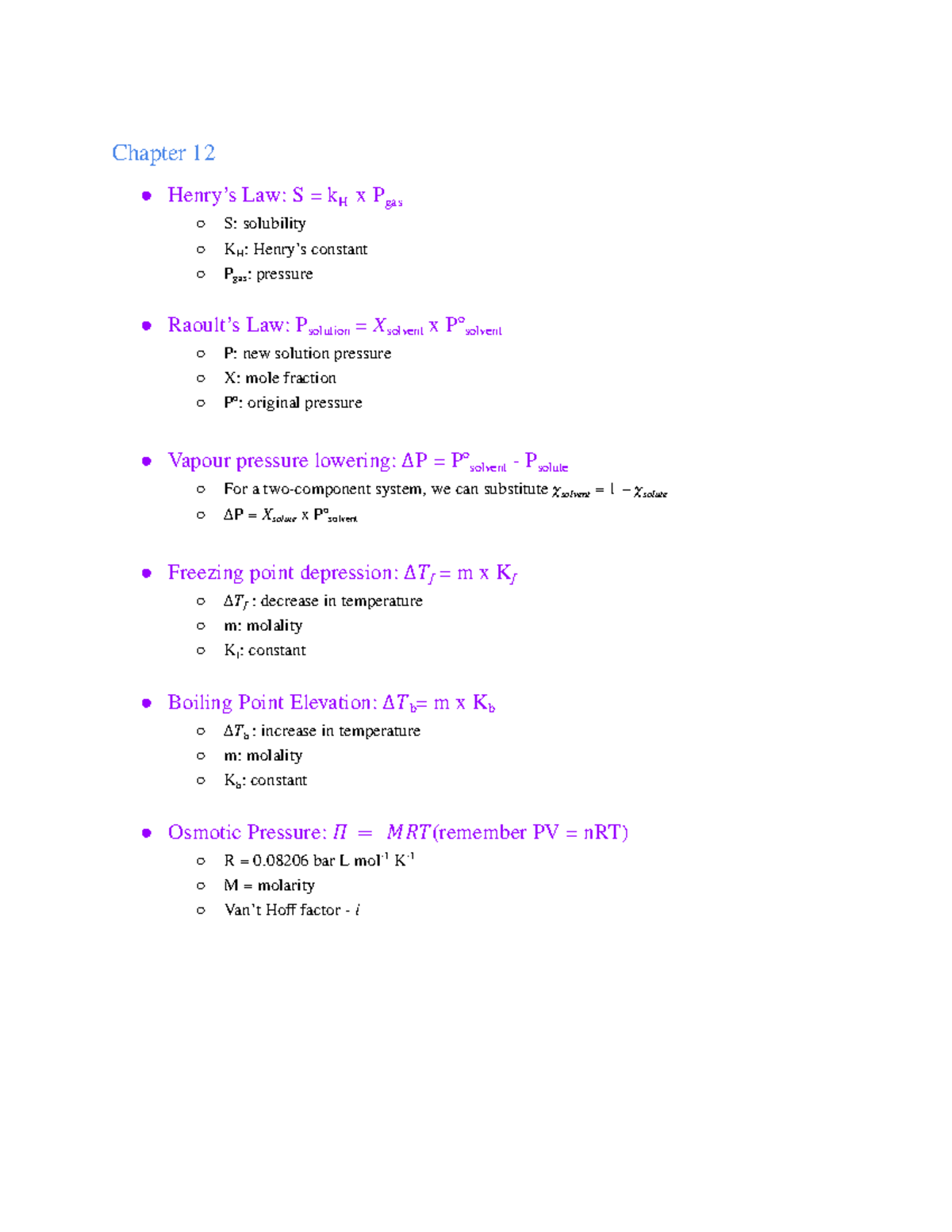 CHMA11 Final Exam Formula Sheet - Key Equations and Concepts - Studocu