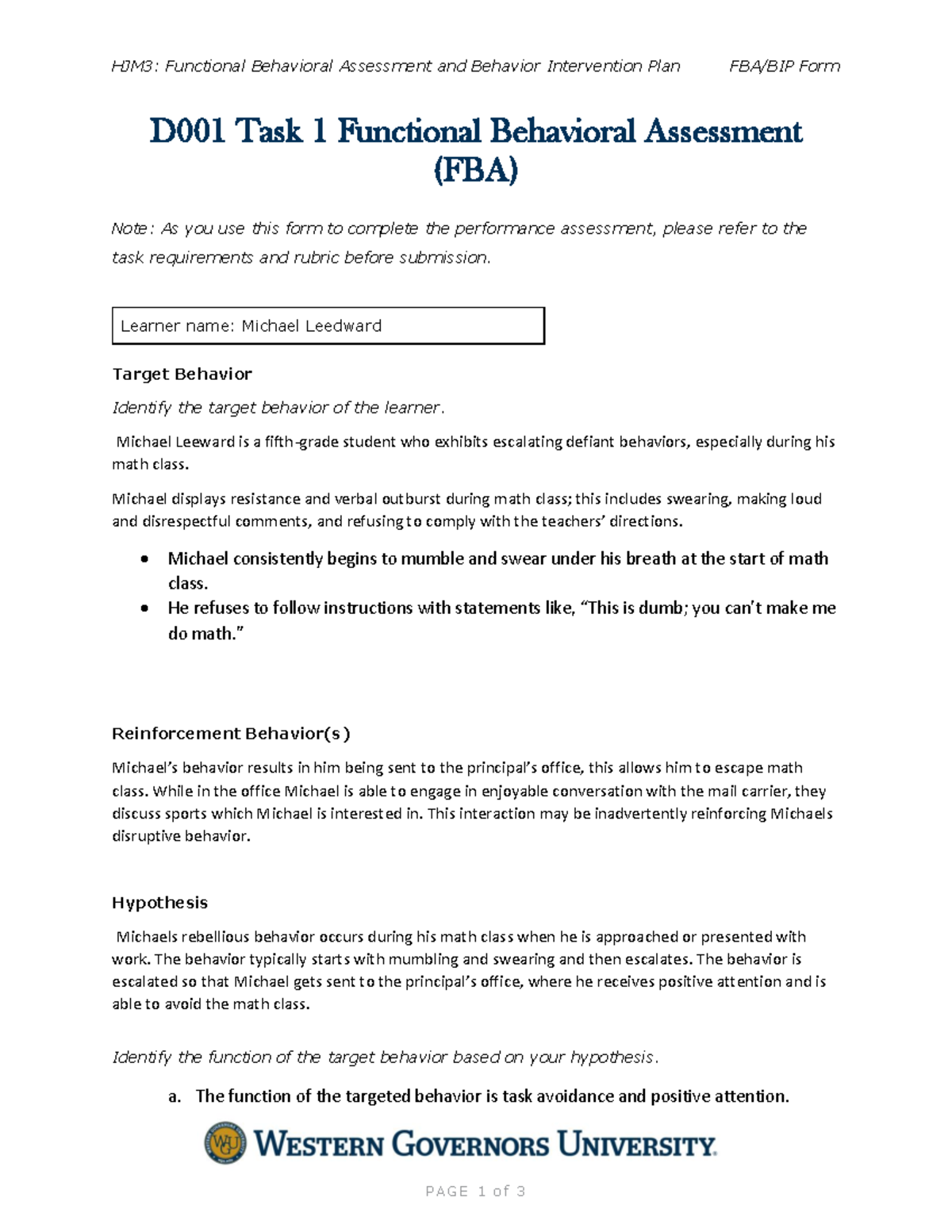 FBA BIP Form D001 - FBA\BIP Form - D001 Task 1 Functional Behavioral ...