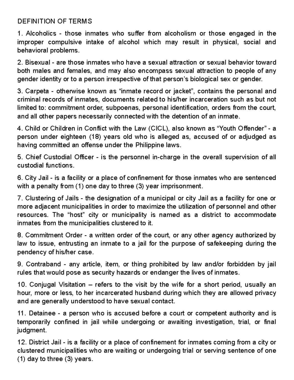 Definition of Terms in CRI 188: Key Inmate Terminology - Studocu