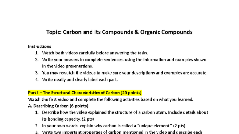 Carbon and Its Compounds: Organic Compounds Study Guide - Studocu