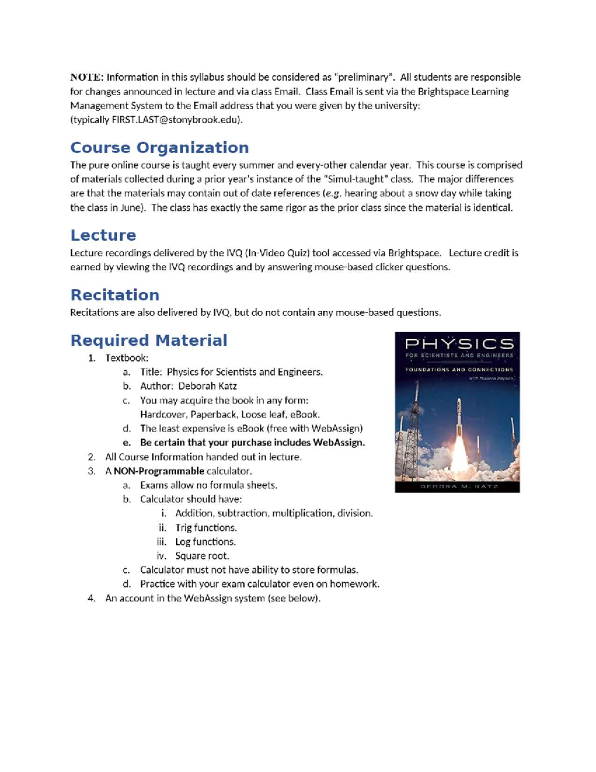 PHY132 - Syllabus for Pure Online Classical Physics II - Summer 2025 ...