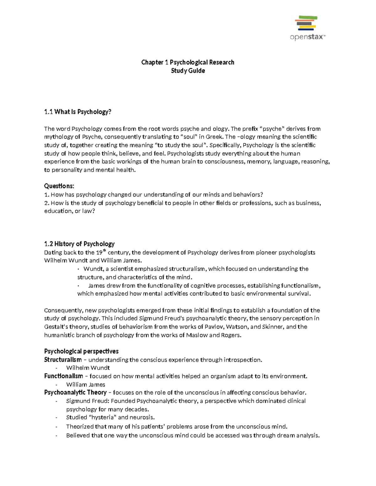 Chapter 1: Introduction to Psychology - Key Concepts & Theories - Studocu