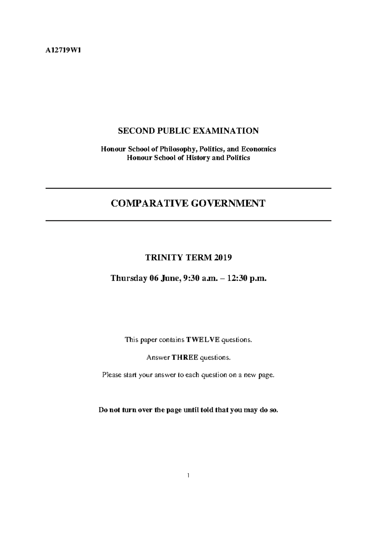 A12719W1 - Comparative Government Second Public Exam Questions - Studocu