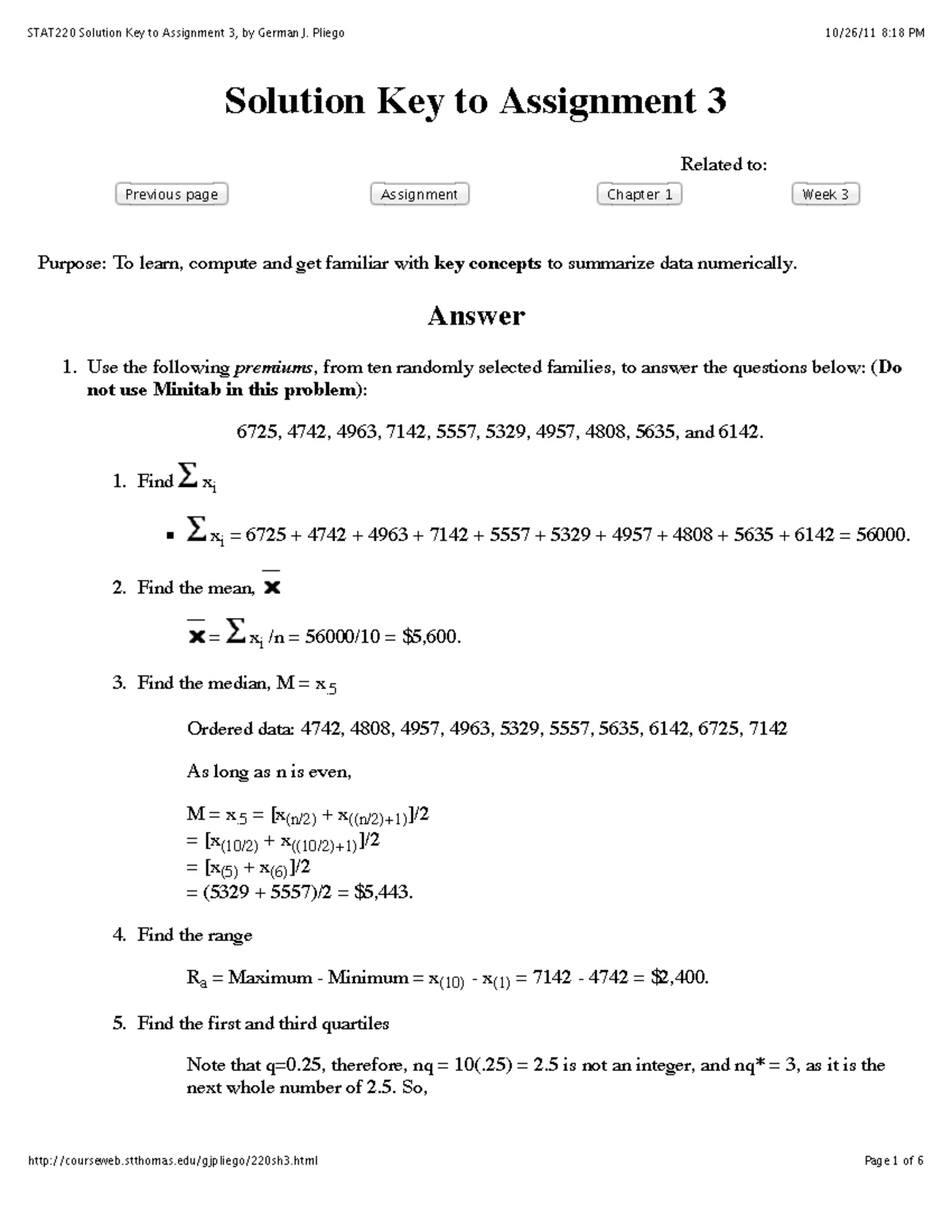 STAT220 Solution Key for Assignment 2: Data Summarization Techniques ...