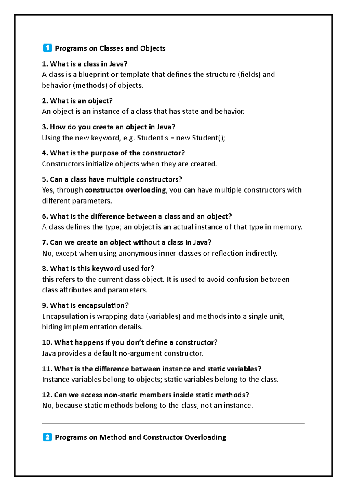 Java Classes and Objects Overview: Concepts and Examples - Studocu