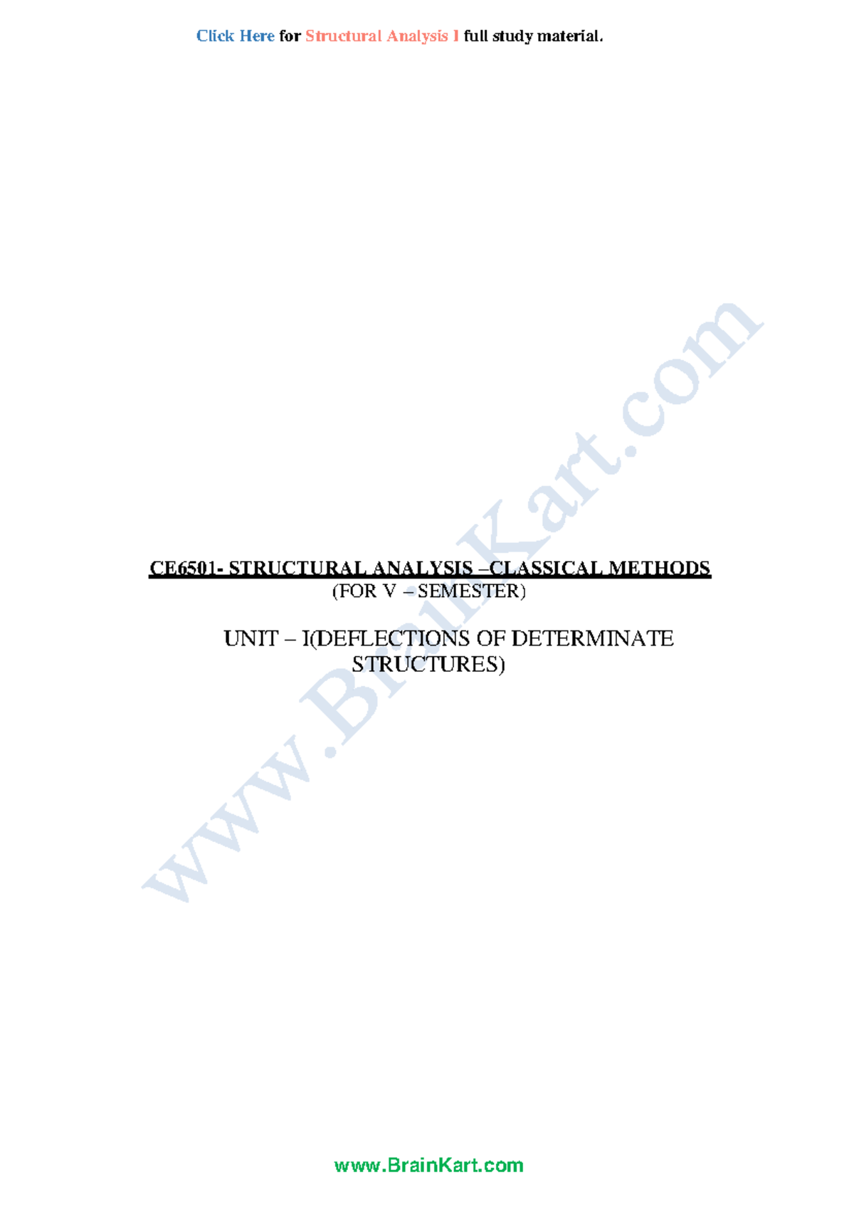 CE6501 - Structural Analysis I - Classical Method Notes and Deflections ...