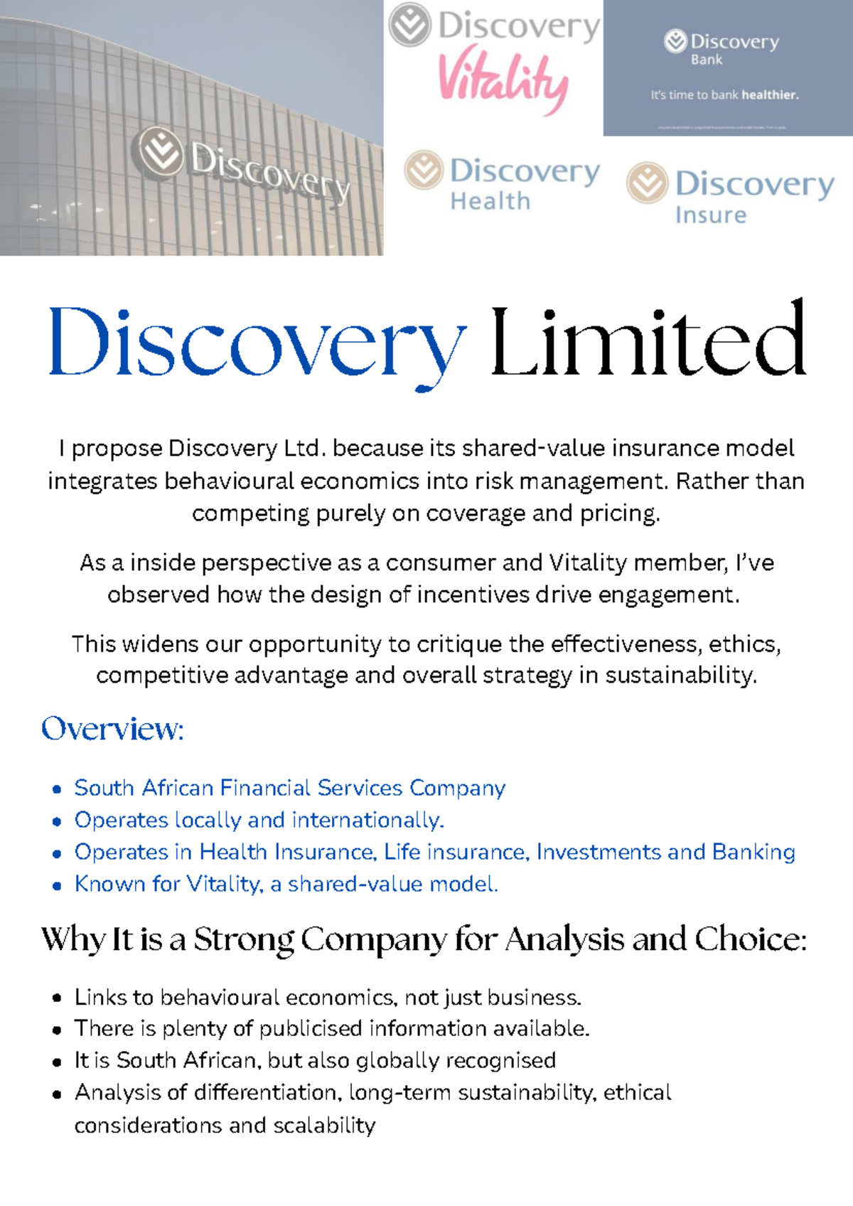 Discovery Ltd. Proposal: Analyzing Behavioral Economics in Insurance ...