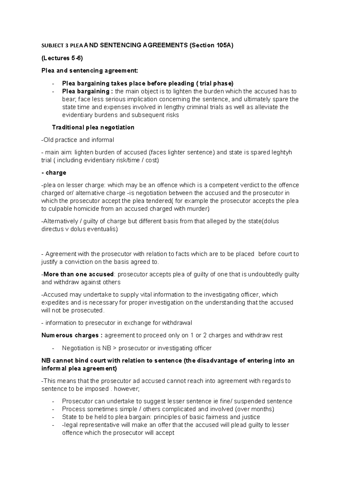 SUBJECT 3 CRIMINAL PROCEDURE: PLEA & SENTENCING AGREEMENTS (420) - Studocu