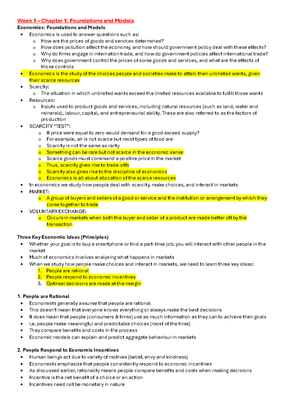 Economic notes - Week 1 – Chapter 1: Foundations and Models Economics ...